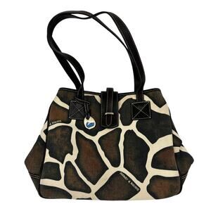 Dooney & Bourke Shoulder Bag Tote Leather Giraffe Brown Cream Handbag